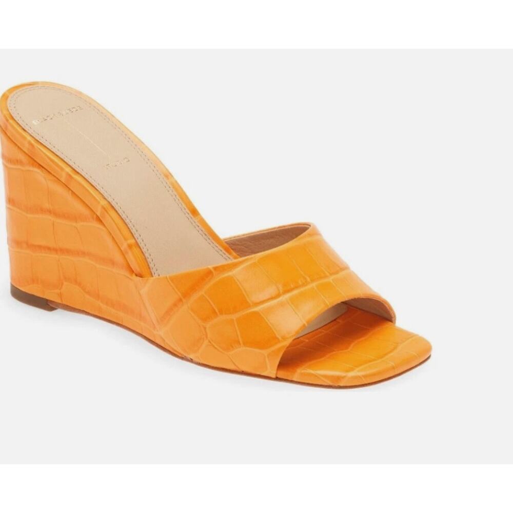 Black Suede Studio Chloe Wedge Heels 7 Orange Croc NWOT Sandals Resort BSS